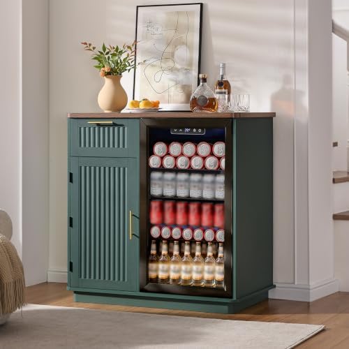 Okvnbjk Mini Fridge Cabinet with Storage & Power Outlet, Green - Image 7