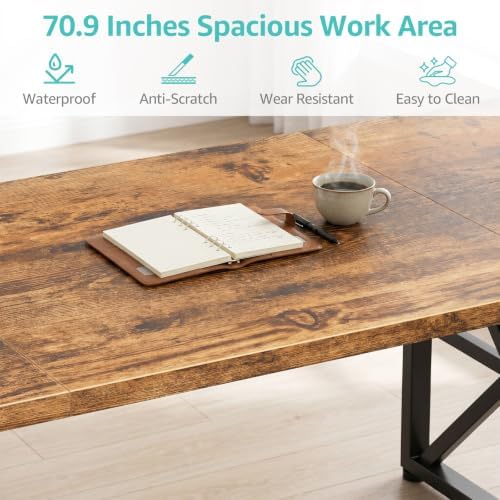 71" Executive Desk, Large Office Computer Table for Home Work, Rustic Brown - Image 7