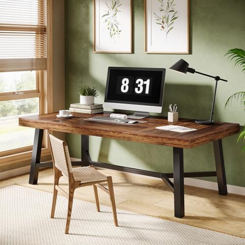 Tribesigns 71-Inch Executive Desk, Farmhouse Office Computer Desk, Brown - Image 6