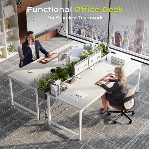 PRAISUN 63 Inch Computer Desk, Office Desk, Spacious Desktop, White - Image 7