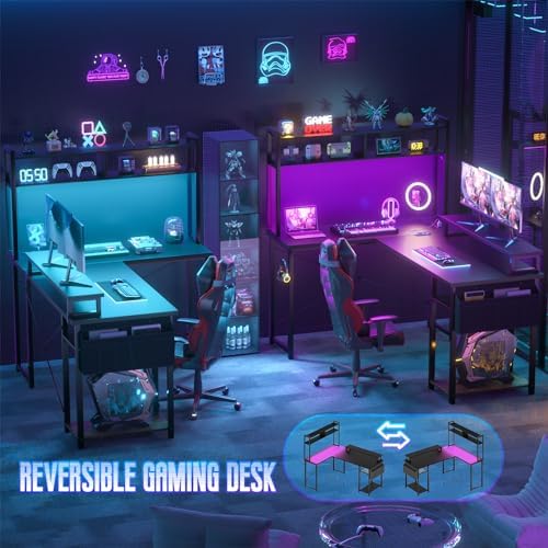 Besiost 48" Small L Shaped Desk Gaming Desk with Power Outlets & Led Lights - Image 7