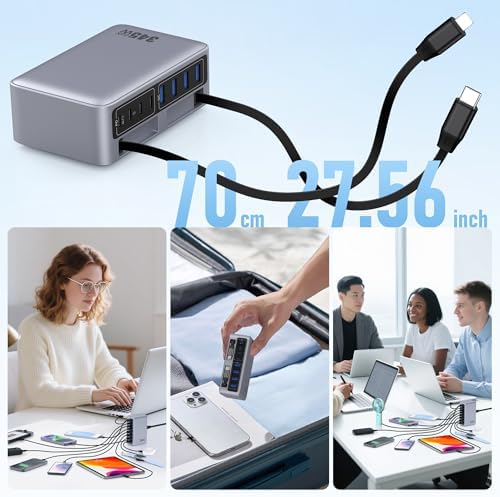345W USB C Charger 10 in 1 Retractable Wall Charger with 2 Cables,GaN 6 USB C Charging Station Phone Charging PD Laptop Charger Adapter for MacBook Pro/Air,DELL,iPhone17/16/15,Galaxy S24,Android etc - Image 6