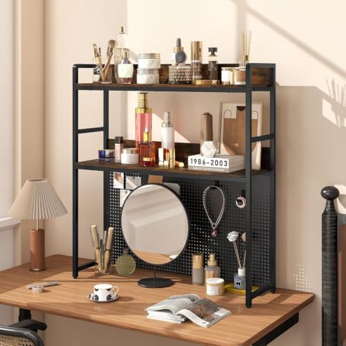 POWERSTONE 2-Tier Desktop Bookshelf for Monitors up to 32", Rustic Brown - Image 7