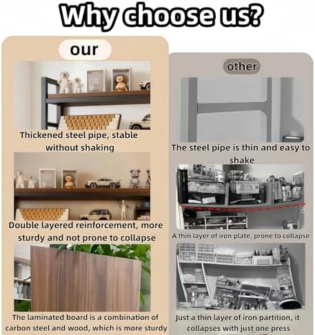 Desktop Hutch Bookshelf,Many Gifts,Metal Desktop Bookcase with pegboard, Desk Shelf, Countertop Storage Organizer Rack for Dorm or Office,Desktop Shelves (Natural+Black, 45.3" Lx9.9 Wx39 H) - Image 6