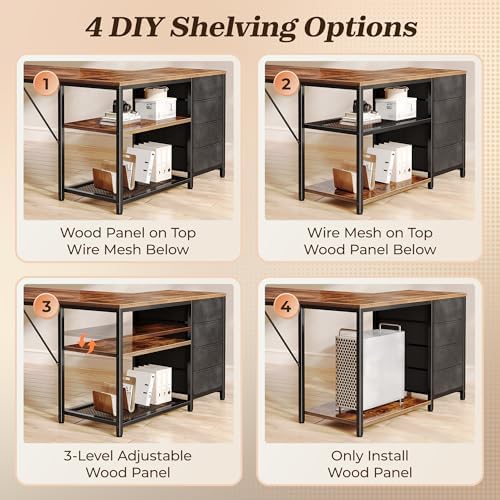 PRAISUN 43.3" Small L Shaped Desk with Power Outlets & 4 Drawers - Image 7