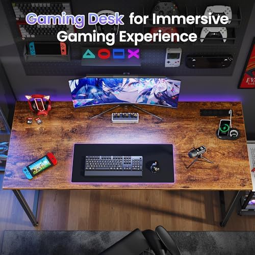 PRAISUN 55 X 20 Inch Computer Desk, Power Outlets, USB-C, Rustic Brown - Image 7