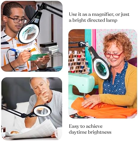 Brightech LightView PRO Magnifying Desk Lamp, 2.25x Light Magnifier, Adjustable Magnifying Glass with Light for Crafts, Reading, Close Work - Black - Image 6
