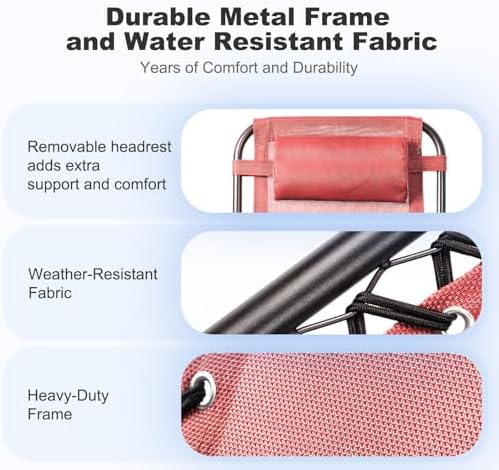 Nazhura Set of 2 Relaxing Recliners Patio Chairs Adjustable Steel Mesh Zero Gravity Lounge Chair Beach Chairs with Pillow and Cup Holder Khaki (Pink) - Image 6