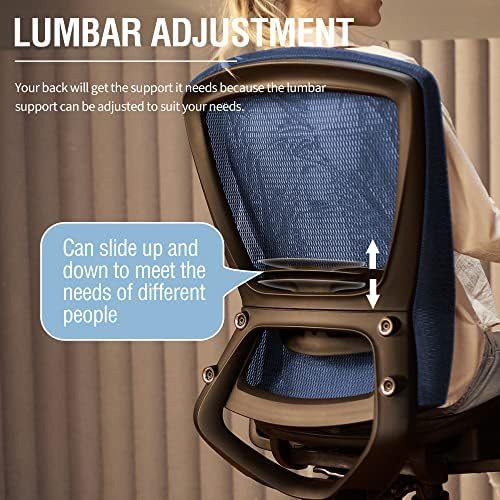 ELABEST Mesh Office Chair,Ergonomic Computer Desk Chair,Sturdy Task Chair- Adjustable Lumbar Support & Armrests,Tilt Function,Comfort Wide Seat,Swivel Home Office Chair (Blue) - Image 7