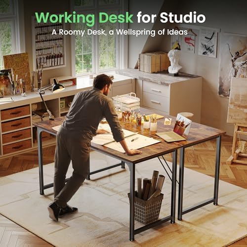 Huuger Computer Desk, 55 Inch Home Office Desk, Gaming Writing Work from Home Study Desk, Large Legroom, Sturdy Metal Frame, Modern Simple, Rustic Brown - Image 7