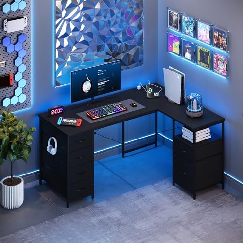 YOUDENOVA 55 Inch L Shaped Office Desk with 6 Drawers & Type-C Port, Black - Image 7