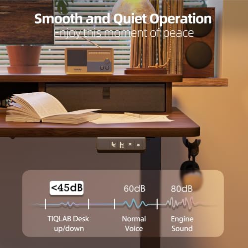 TIQLAB 48 * 24 inch Standing Desk with Two Drawers&Top Shelf, Black Walnut - Image 7