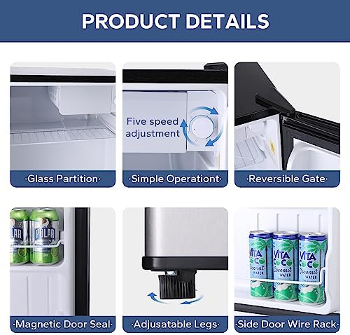 BANGSON 1.7 Cu.Ft Mini Fridge with Freezer for Dorm Office,Silver - Image 7