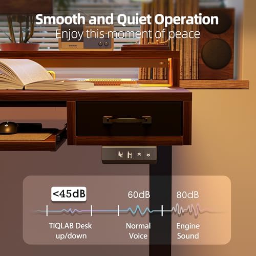 TIQLAB Standing Desk with Two Drawers, Stand Up Standing Desk Adjustable Height, Electric Sit Stand Table with Storage Shelf and Splice Board, with LED Light, 55 * 28 inch, Black Walnut - Image 7