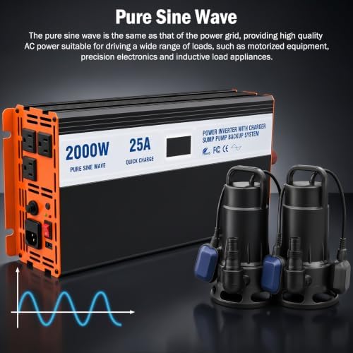 Sump Pump Battery Backup System, 2000W Pure Sine Wave Inverter with LCD Display, Auto Switches to Battery Power for Continuous Sump Pump Operation, for Basement Flood Protection&Power Outage Emergency - Image 7