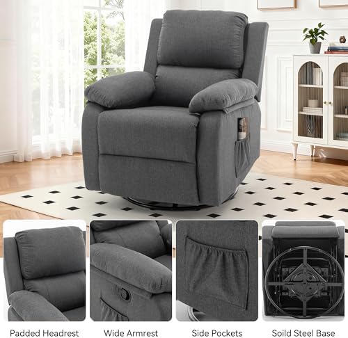 Korser Recliner Chair, 360 Swivel Rocker Chair for Adults, Small Rocking Recliner for Small Spaces, Upholstered Fabric Glider Recliner Nursery - Image 6