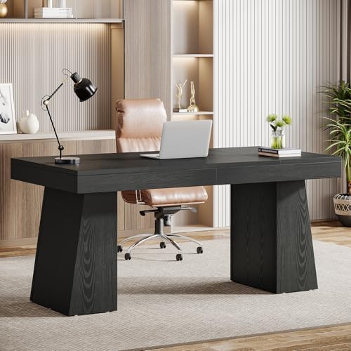 Tribesigns 55 Inches Executive Desk, Mid-Century Modern Home Office Desk, Wood Computer Desk Business Workstation Desk Small Conference Table, Black - Image 6