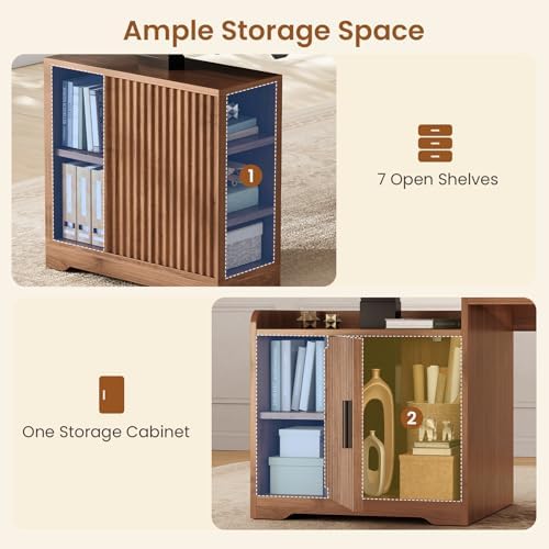 SEDETA Farmhouse L Shaped Standing Desk with Storage for Home Office, Brown - Image 6
