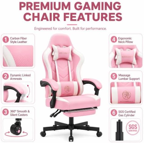Mistpeople Gaming Chair, Ergonomic High Back Computer Chair with Footrest, Lumbar Support & Pocket Spring Cushion, Comfortable Swivel Home Office Desk Chair for Adults - Image 6