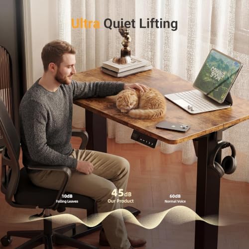 YDN Electric Standing Desk, 32x19 Inch, Rustic Brown - Image 6