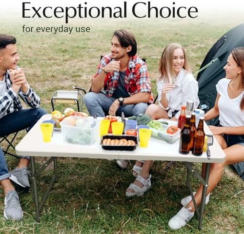2 PACK of 4 Feet Foldable Table with Built in Handle & Steel Legs | 4 Foot Heavy Duty Portable | Perfect for Party, Dining, Wedding, Events, Picnic Indoor, Outdoor, Camping, Temporary - Image 6