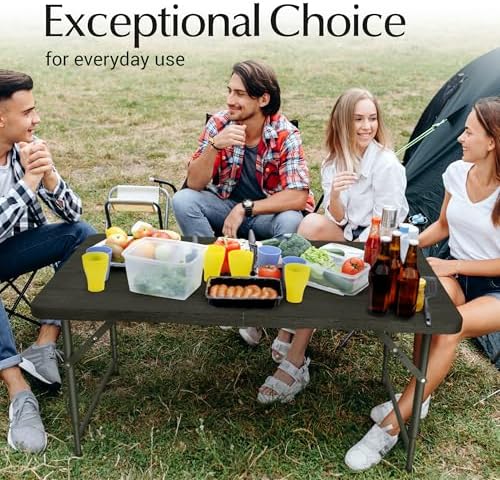4 Feet Foldable Table Adjustable Height with Built in Handle, Steel Legs | 4FT Heavy Duty Portable | Perfect for Party Dining Wedding Events Picnic Indoor Outdoor Camping Utility Folding - 4 Foot - Image 6