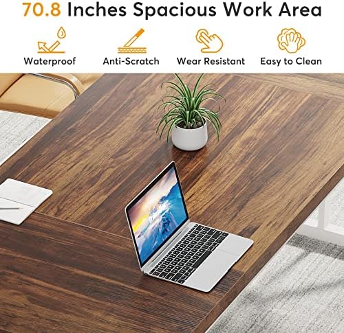 Tribesigns 70.8-Inch Executive Desk, Large Computer Office Desk Workstation, Modern Simple Style Laptop Desk Study Writing Table Business Furniture for Home Office (Brown/White, 70.8 Inch) - Image 6
