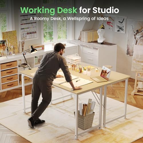 Huuger Computer Desk, 54 Inch Office Desk, Gaming Desk with Storage, Writing Desk Work Desk for Home Office, Study, Modern Simple Desk, Large Legroom, Metal Frame, Maple - Image 7