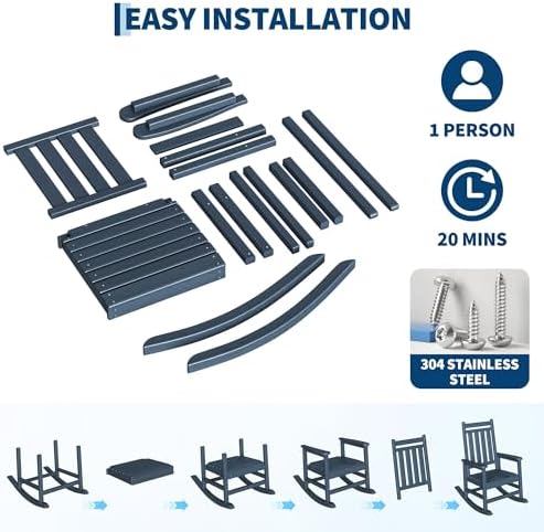HDPE Rocking Chair Outdoor Set of 2 with Side Table, High Back Rocker - Image 6