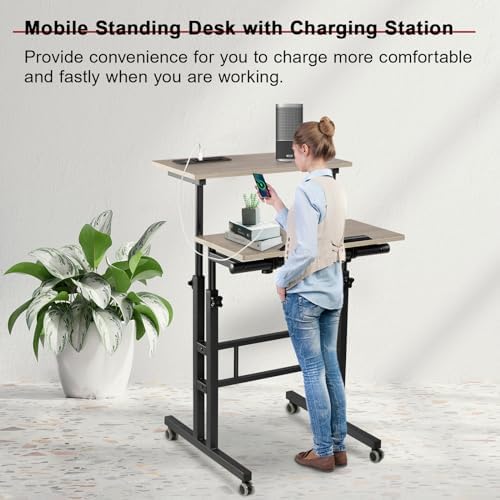 Hadulcet Mobile Standing Desk Adjustable Height with Charging Station - Image 7