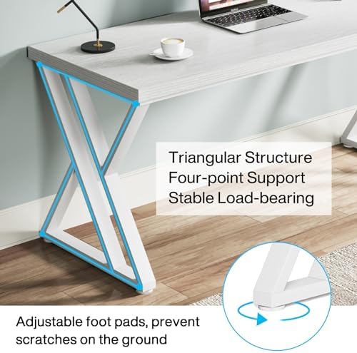 Tribesigns Writing Computer Desk, 55 inch Heavy Duty Study Desk with Z-Shaped Metal Leg, Modern Simple Home Office Computer Desk, White - Image 7