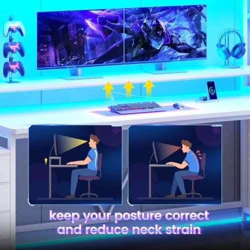SEDETA Gaming Desk with LED Lights, 8 Drawers and Storage Shelves, White - Image 7