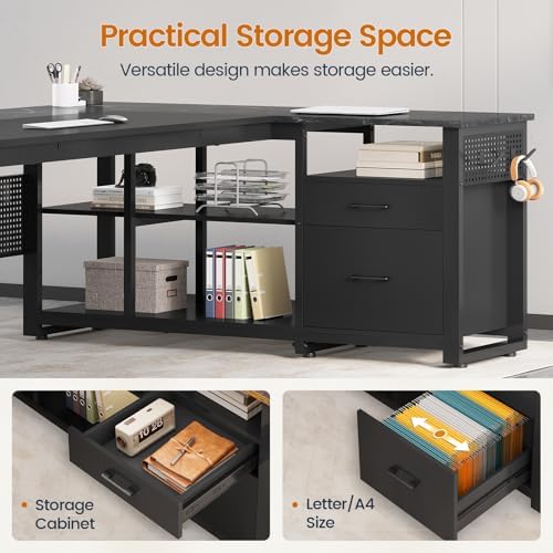 UPOSOJA 71" L Shaped Executive Desk, Office Desk with Storage Drawers - Image 6