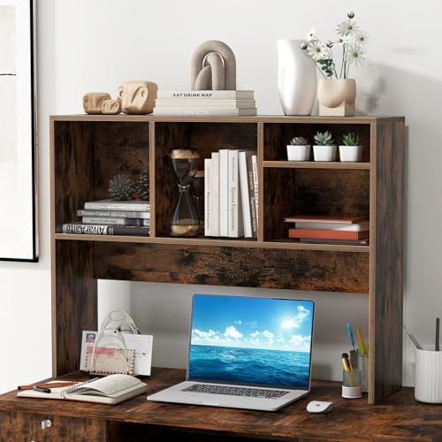Moccha Desktop Bookshelf, 2-Tier Countertop Storage Hutch, Wood Storage Rack Display Shelf with 4 Shelves for Computer Desk, Multipurpose Desk Organizer Desk Hutch for Home Office Dorm (Coffee) - Image 7