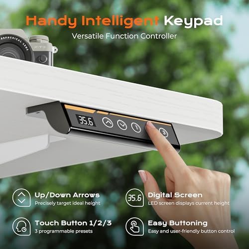 Huuger 48 x 28 Large Electric Standing Desk, Height Adjustable Desk, 27.6" Deep Desktop, Stand up Gaming, 2 Hooks, 3 Preset Heights, for Home Office, White - Image 6