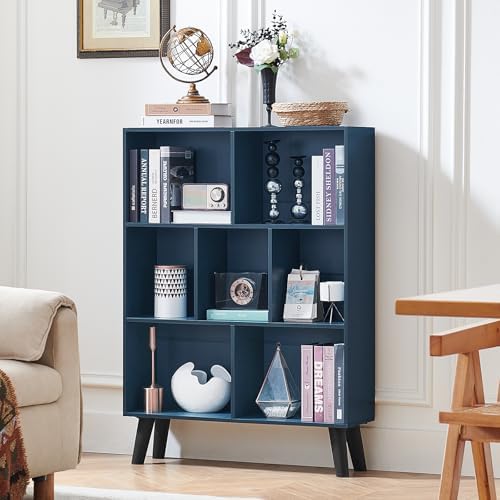 LEYAOYAO Cube Bookshelf, Mid-Century Modern Book Shelf with Legs, Dark Blue - Image 7
