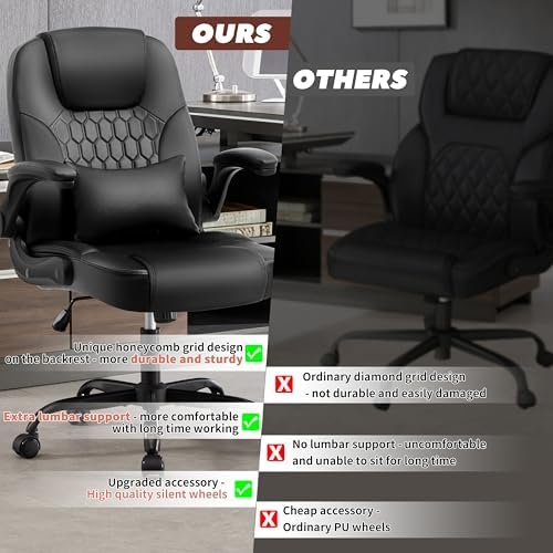 Leather Office Chair Swivel Lumbar Support for Short People Black - Image 6