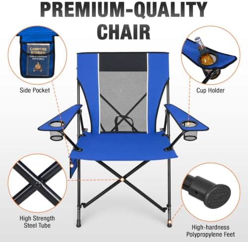 Romswi Oversized Portable Folding Camping Chair for Adults, Heavy Duty Outdoor Sports Chair with Dual Cup Holders, Side Pocket and Carry Bag, for Lawn, Beach, Fishing, Picnic and Tailgating,Blue - Image 6