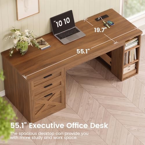 SEDETA 55.1" Farmhouse Executive Office Desk with 3 Drawers for Home Office - Image 6