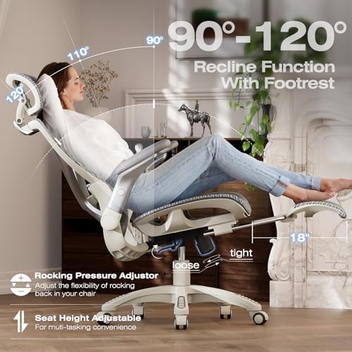 ELABEST X100 Ergonomic Mesh Office Chair with Footrest, Big and Tall Home Desk Chair with 5D Flip-Up Arms, Adjustable 3D Lumbar Support, Gaming & Executive Computer Chair (First Light) - Image 7
