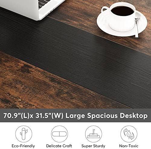 Tribesigns Modern Computer Desk, 70.8 x 31.5 inch Large Office Desk Computer Table Study Writing Desk Workstation for Home Office, Rustic/Black - Image 6