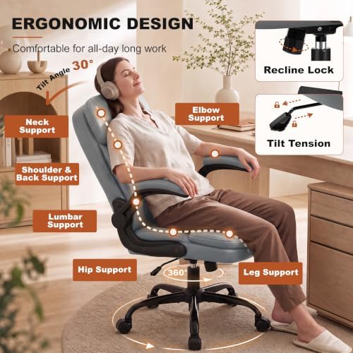 Leather Office Chair, Computer Desk Chair with Dual Back Support - Image 6