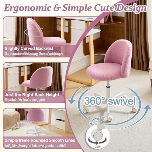 VINGLI Candy Chair Armless Cute Desk Chair,Comfy Small Office Chair with Wheels,Vanity Chair Lumbar Support,Teddy Adjustable Rolling Swivel Computer Task Chair for Home Office,Bedroom,Lilac Purple - Image 6