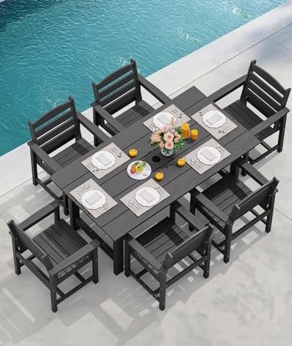 SERWALL Patio Dining Chair Set of 2, HDPE Dining Chair, Black - Image 6