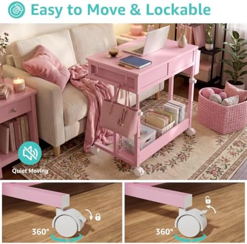 Pink Rolling Desk with Drawers, Small Height Adjustable Girls Standing Desk - Image 7