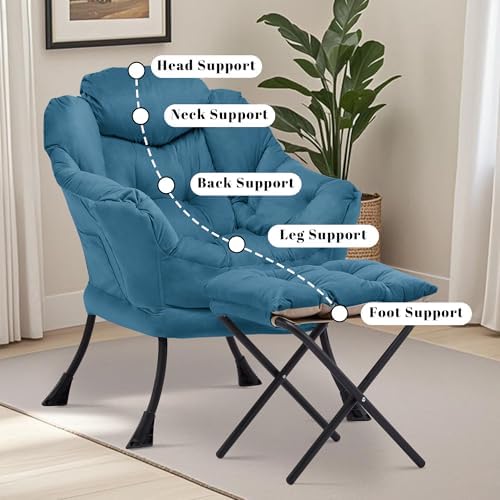 Lazy Chair with Ottoman, Comfy Reading Chair, Blue - Image 6
