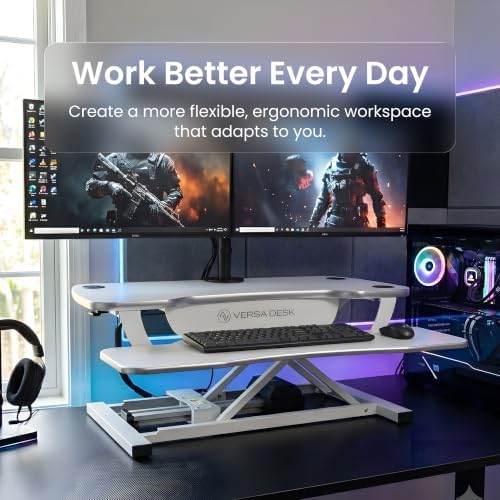 VERSADESK PowerPro 36 Inch Electric Standing Desk Converter – Push-Button Height Adjustable Sit to Stand Desk Riser for Dual Monitors & Laptop – Motorized Desktop Workstation with Wide Keyboard Tray - Image 6