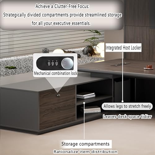 Executive Office Desk with Storage Cabinet,Modern l Shaped Executive Desk,50MM Thick Desktop for CEO Office, Reception & Commercial Workspace - Image 7
