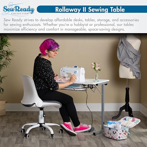 Sew Ready Portable Foldable Sewing Table, 40.5" Wide Top, Silver/White - Image 6