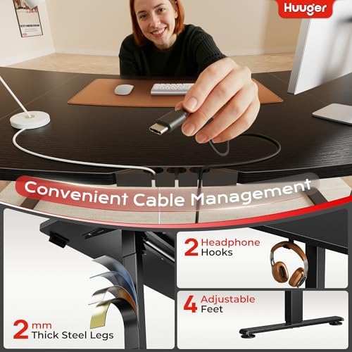 Huuger 71 x 30 Large Electric Standing Desk, Height Adjustable Computer Desk, 29.5" Deep Desktop, Stand up Gaming Office Table with 2 Hooks, 3 Preset Heights, for Home Office, Black - Image 6
